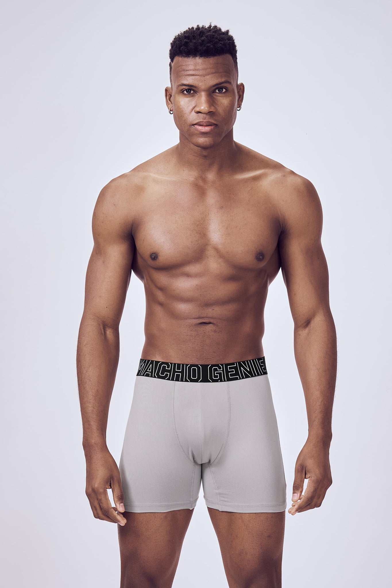Macho Genie Men Ash Light Gray boxer brief inner wear with high stretch fabric, flexible waistband and compression support active wear