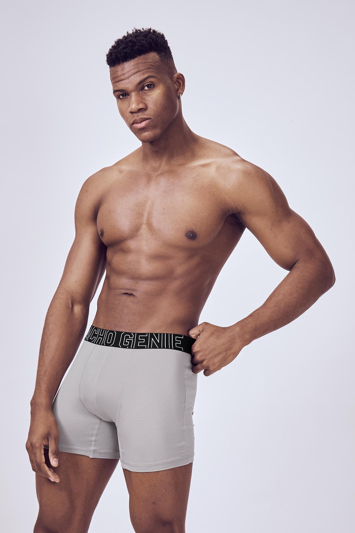 Macho Genie Men Ash Light Gray boxer brief inner wear with high stretch fabric, flexible waistband and compression support active wear
