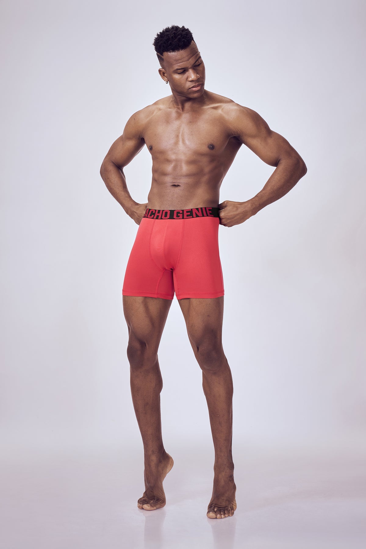 Macho Genie Men FlexCore boxer brief Blaze Red with six inch inseam, high stretch fabric and no ride up design performance wear