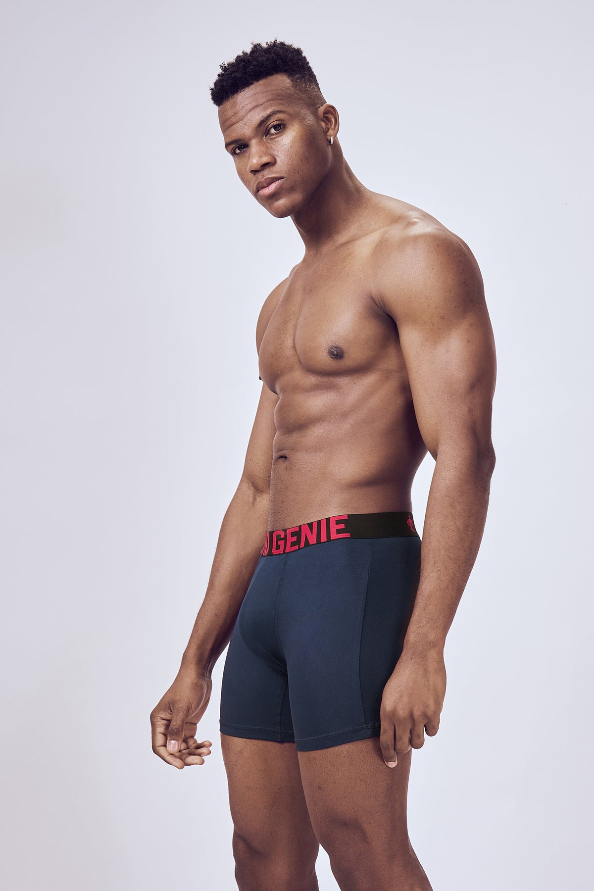 Macho Genie Men boxer brief for fitness fanatics with high stretch fabric, compression support and six inch inseam athletic wear
