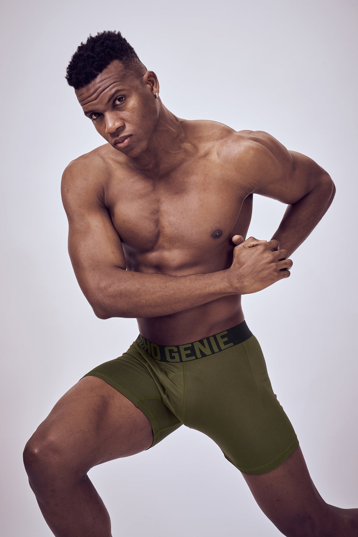 Macho Genie Men boxer brief for fitness fanatics with high stretch fabric, compression support and six inch inseam athletic wear