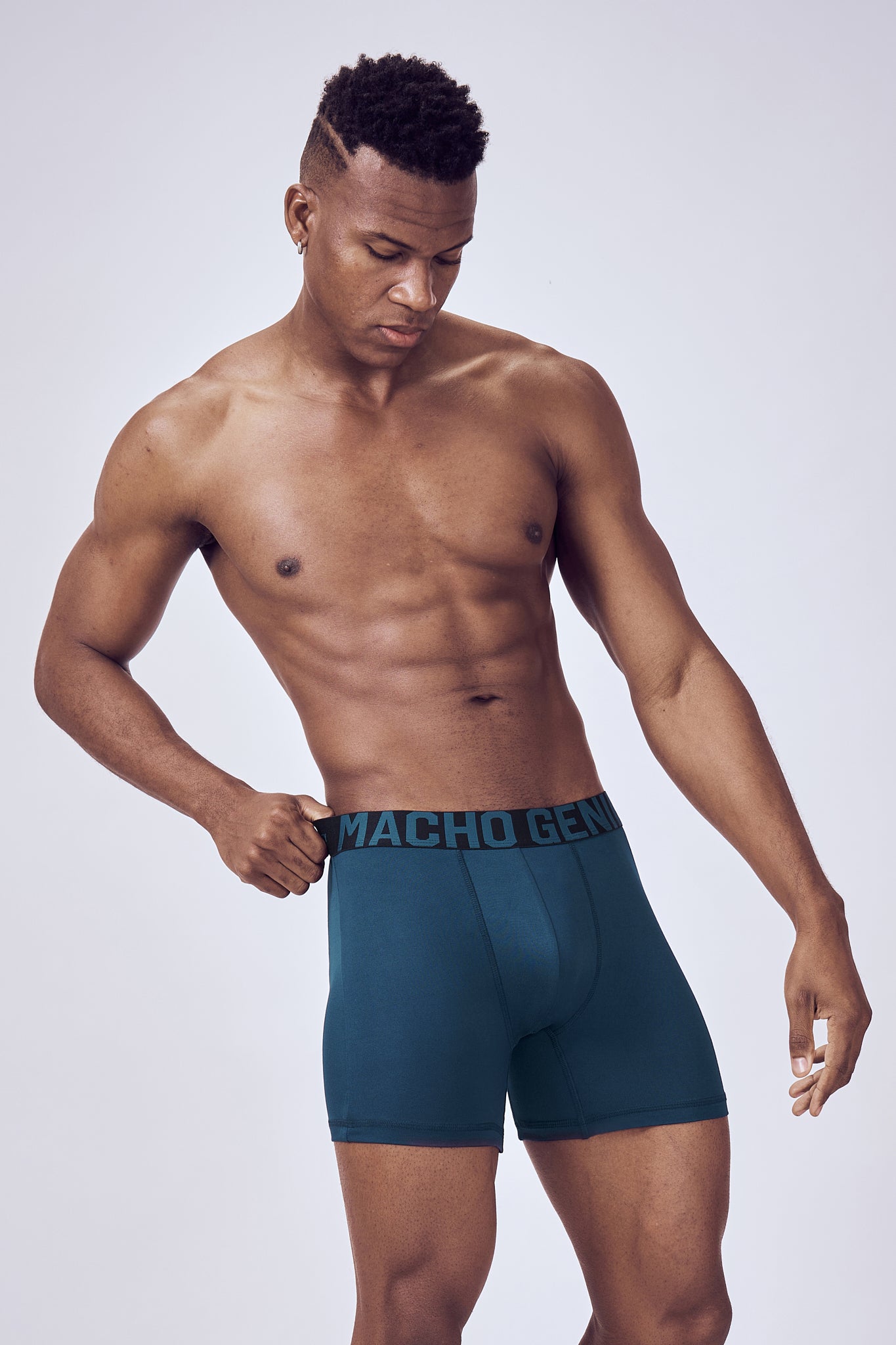 Macho Genie Men FlexCore boxer brief Sailor Blue with six inch inseam, high stretch fabric and no ride up design performance wear