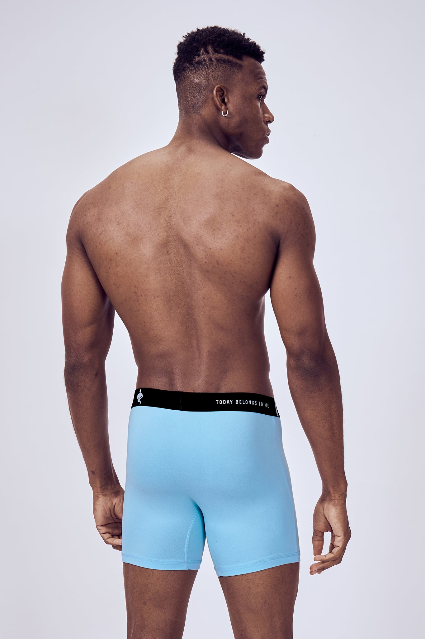 Macho Genie  men Sky Blue boxer microfiber brief with compression, flexible waistband and no ride up support with six inch inseam 