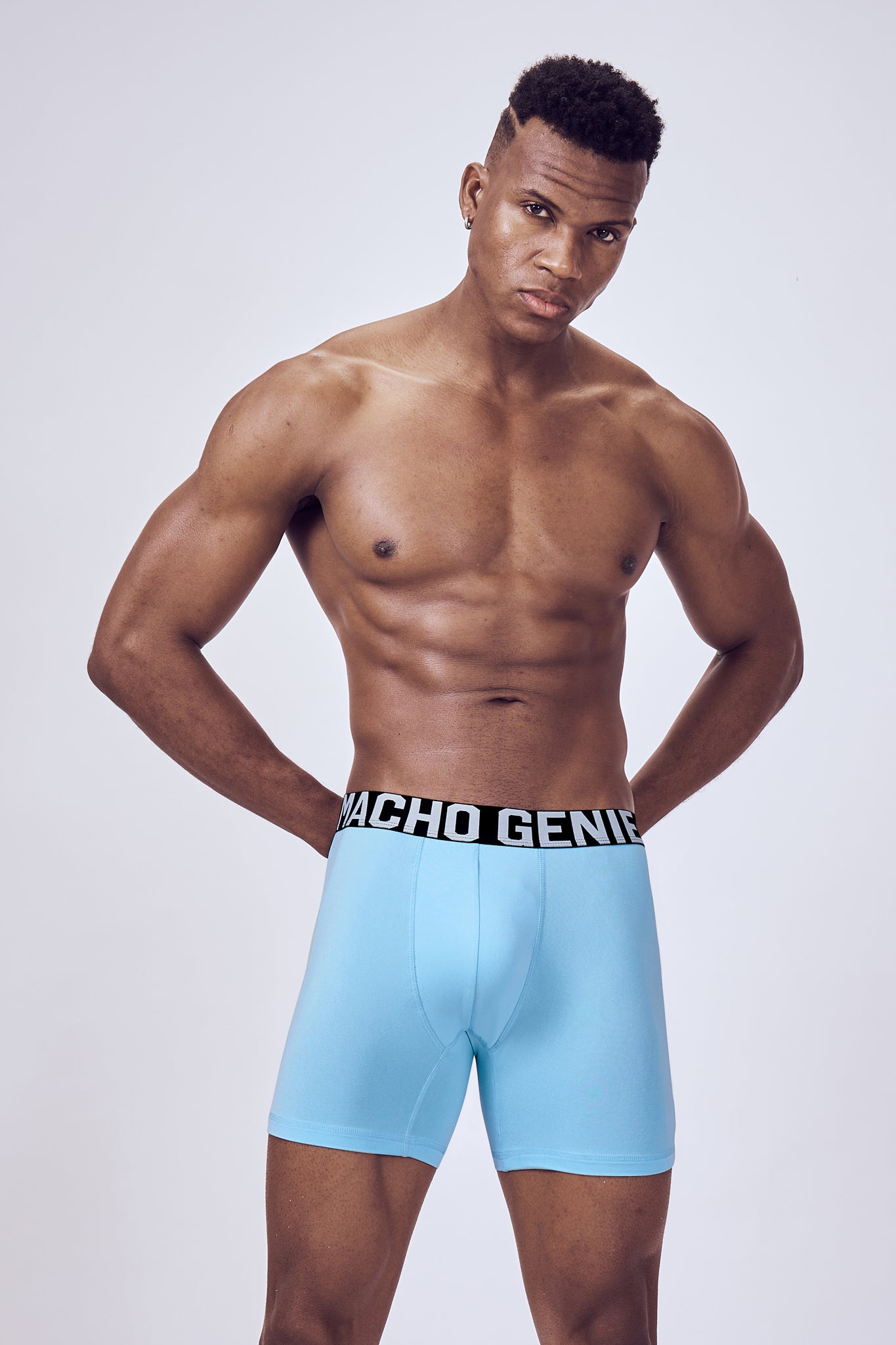 Macho Genie Men Sky Blue boxer brief inner wear with high stretch fabric, flexible waistband and compression support active wear