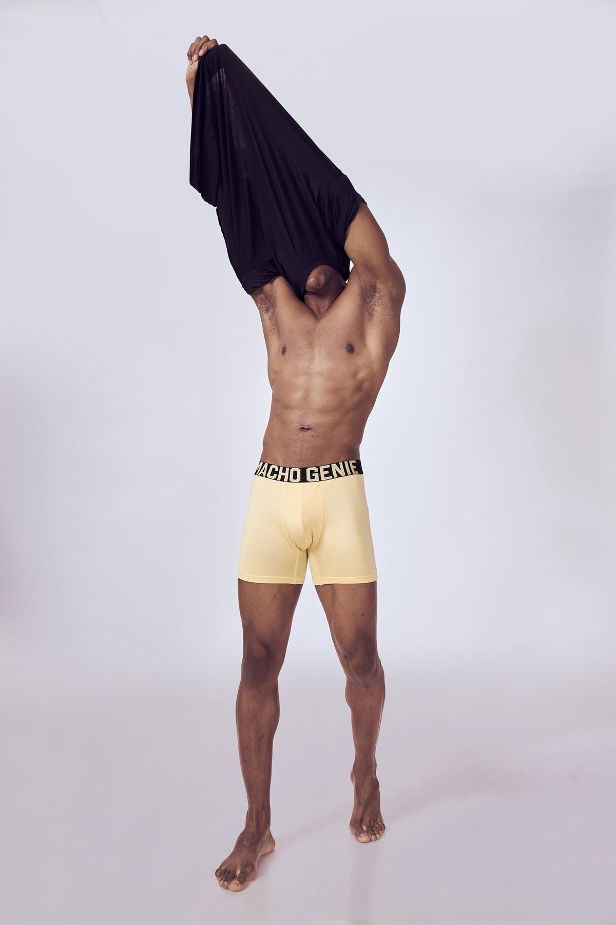 Boxer Briefs Everyday Use - GoldMacho Genie  men Sunbeam Gold Yellow boxer microfiber brief with compression, flexible waistband and no ride up support with six inch inseam 
