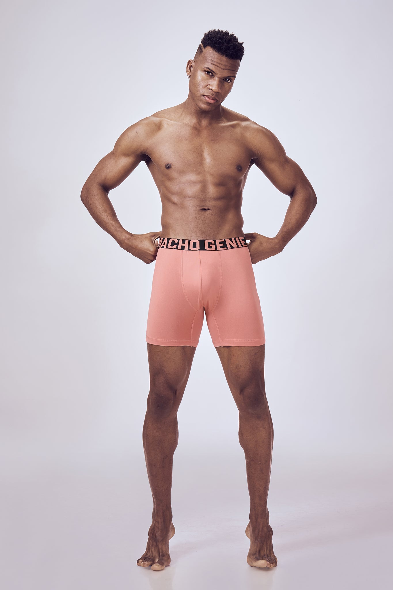 Macho Genie Men FlexCore boxer brief Tropical Coral Orange with six inch inseam, high stretch fabric and no ride up design performance wear