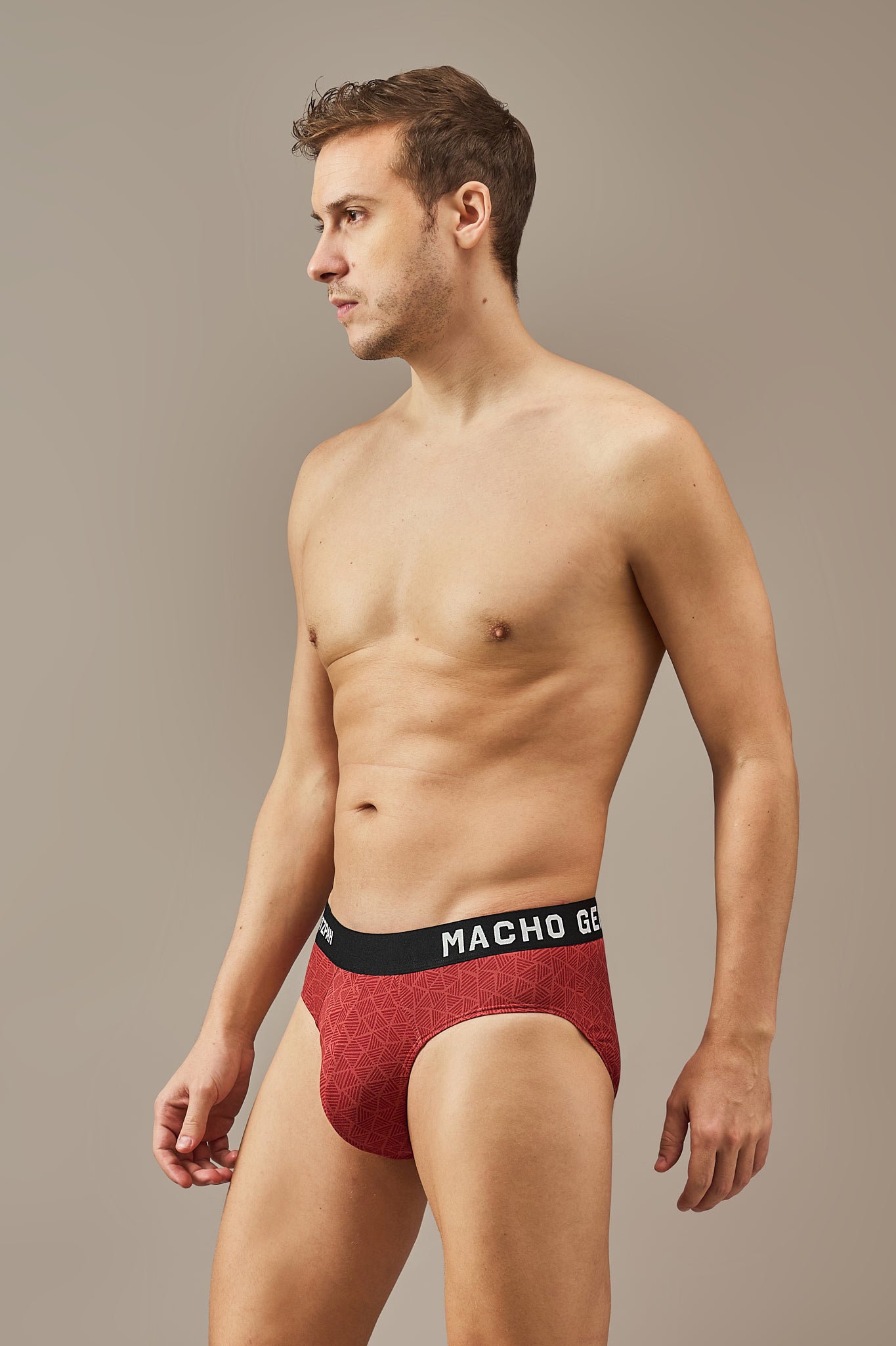 Men’s Vibrant Vibes red Y -shaped modal briefs with Ultra soft wash, breathable bio washed modal fabric, vibrant geometric prints and a flexible waistband designed for secure stretch and lasting comfort