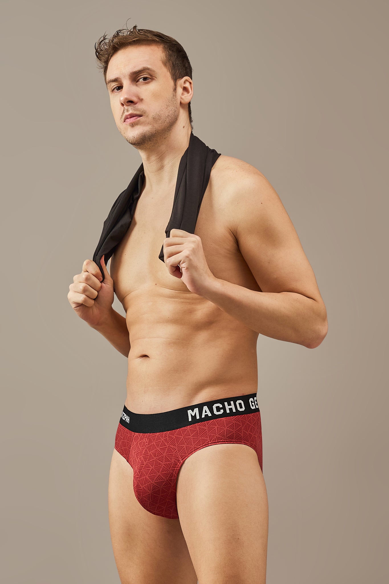 Macho Genie red bio washed modal briefs for men featuring ULTRA SOFT wash, ultra soft fabric, tag-free construction and a supportive full coverage cut for comfortable daily use