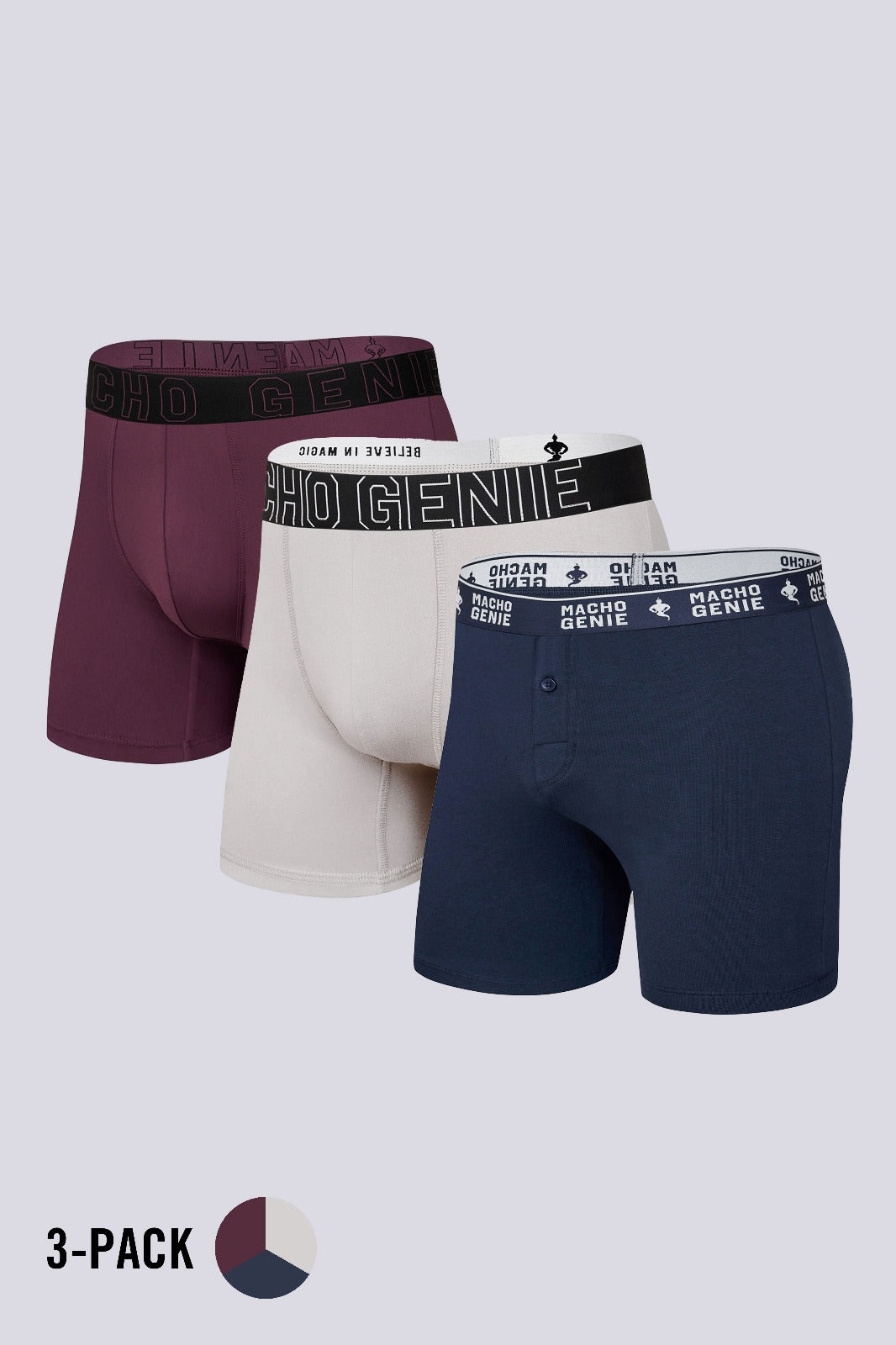 Men's Essentials - Boxer Briefs - 3-Pack - Navy, Wine, and Gray