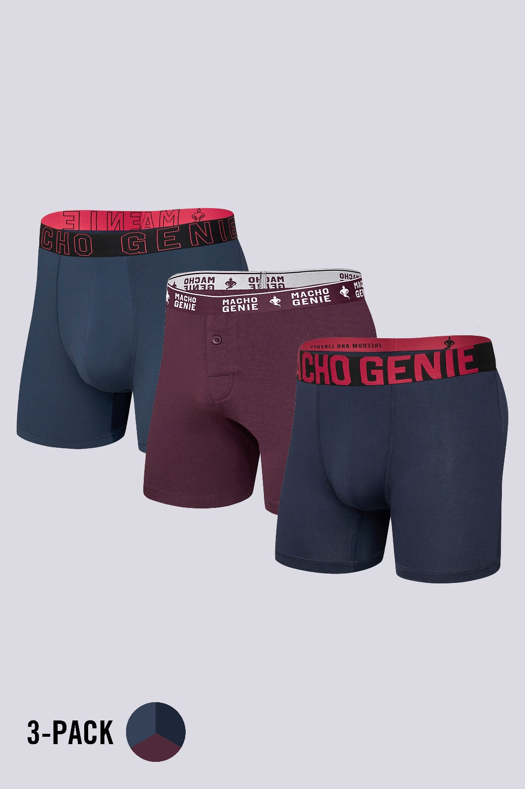 Men's Essentials - Boxer Briefs - 3-Pack - Navy, Wine, and Indigo