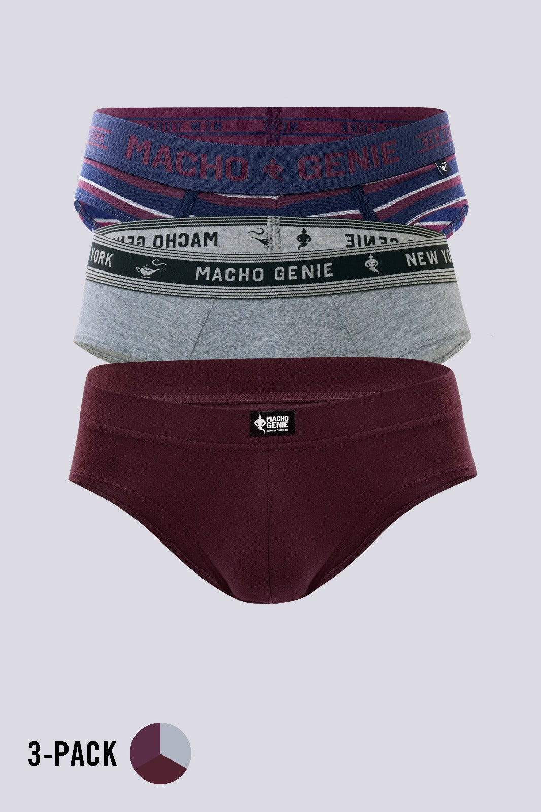Men's Essentials - Briefs - 3-Pack - Ebony Wine, and Gray