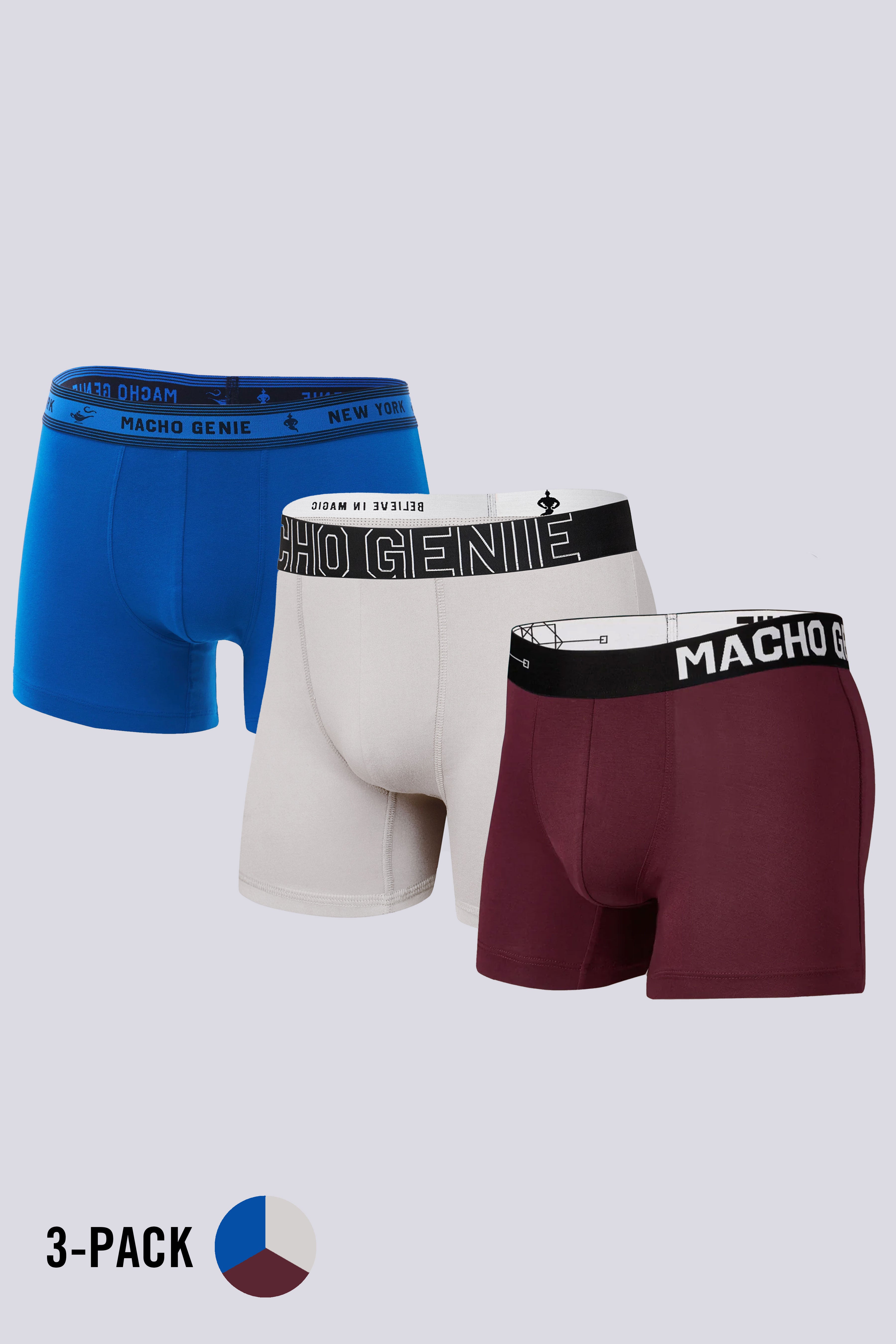 Men's Essentials - Trunks - 3-Pack - Blue, Gray, and Wine