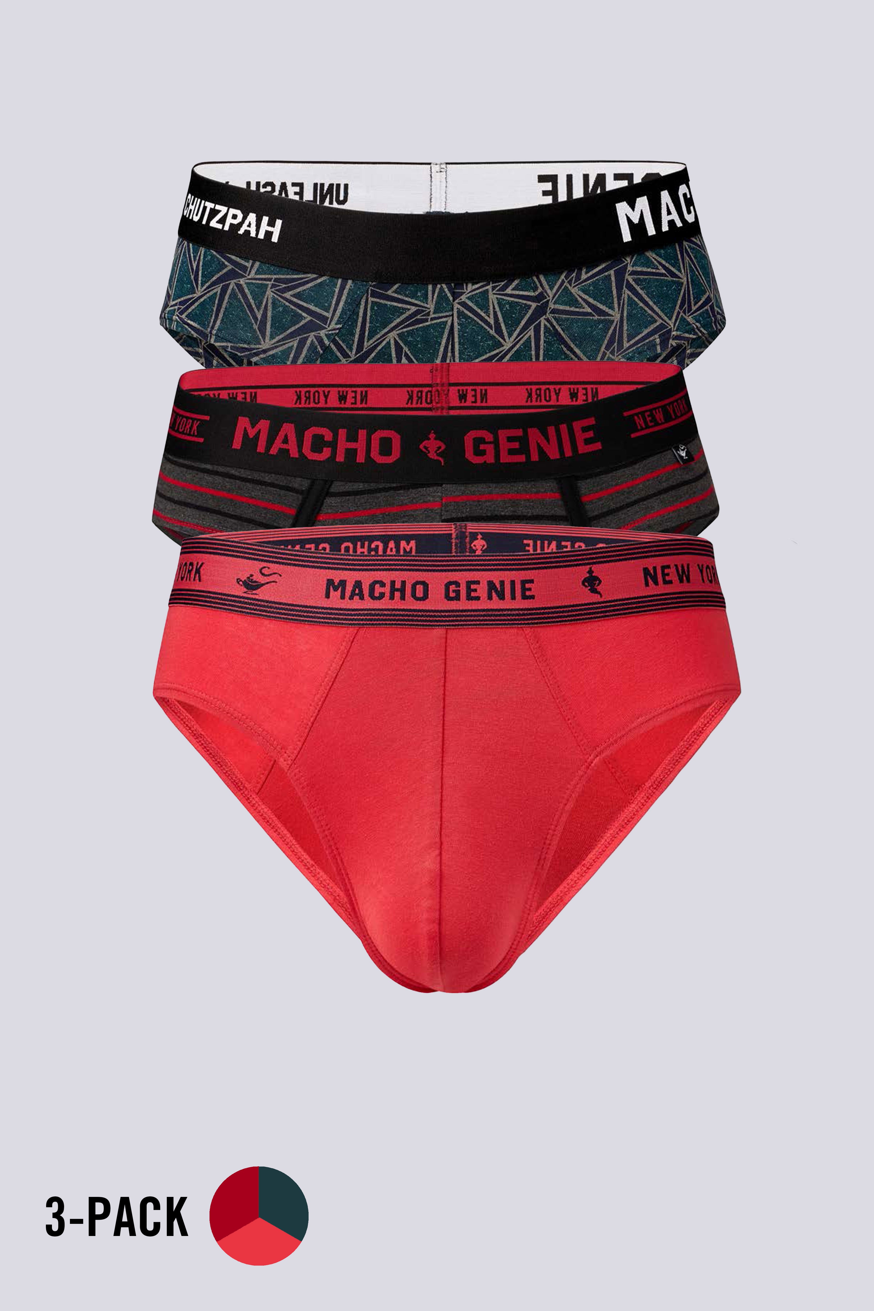 Men's Essentials - Briefs - 3-Pack - Red, Wine, and Ocean