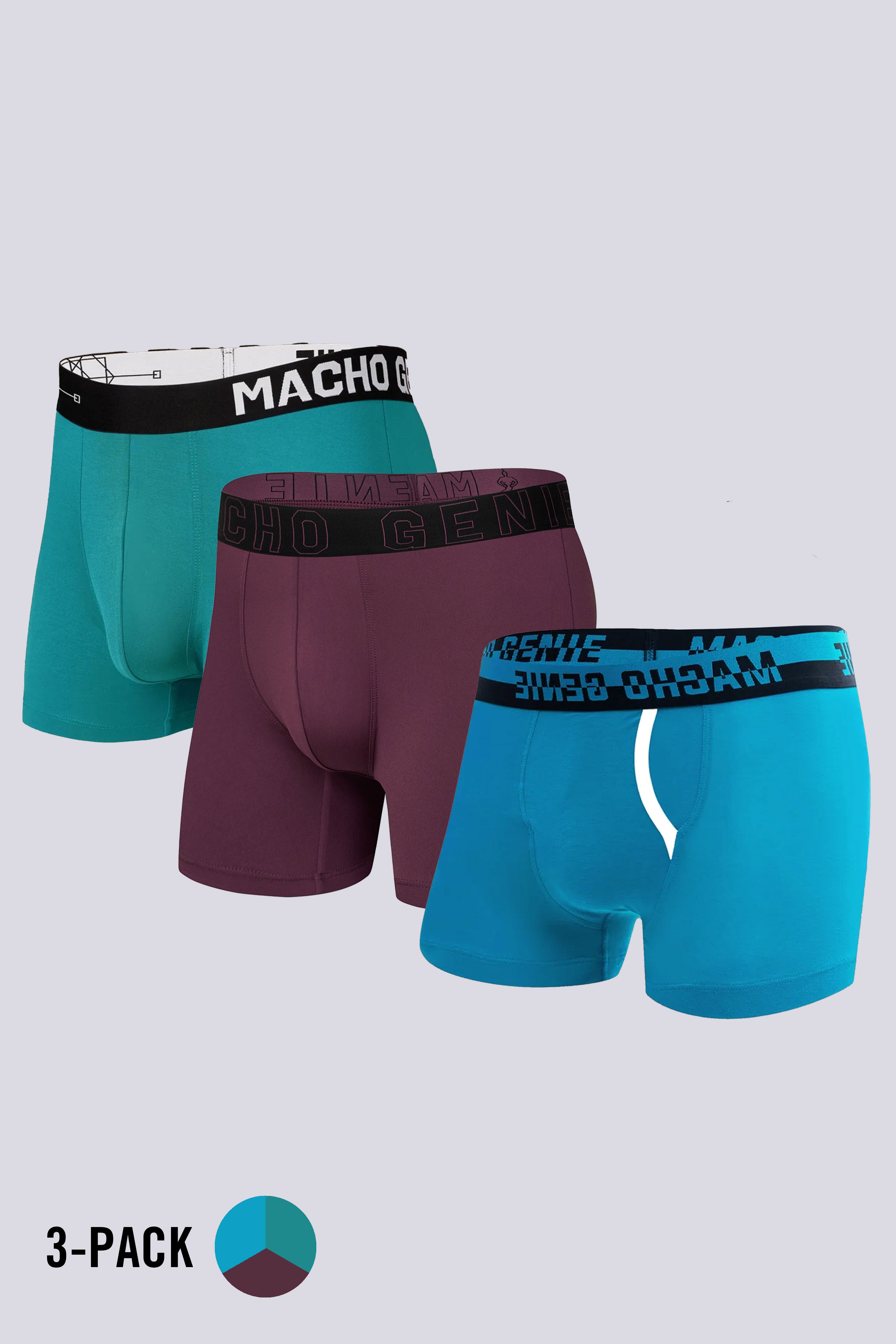 Men's Essentials - Trunks - 3-Pack - Teal, Wine, and Blue