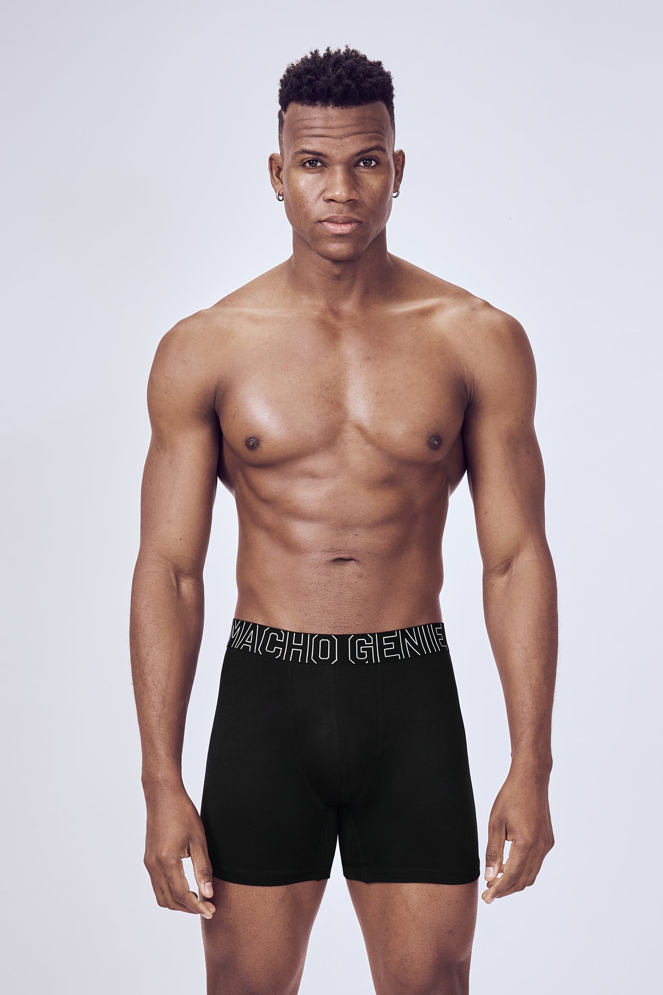 Macho Genie FlexCore boxer brief in black with six inch inseam and compression fit